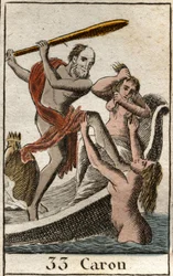 Une représentation de Charon (ou Caron), marcheur des Enfers, permettant aux défunts de traverser le fleuve Achéron (ou Styx). (Charon (ou Kharon) est le passeur de l