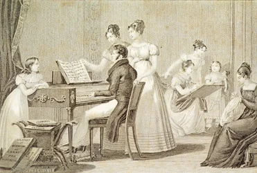 Leçon de chant pour jeunes filles (gravure)
