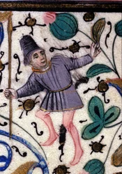 Un écuyer. Manuscrit français de Pétrarque (Francesco Petrarca) du XIIIe siècle. Bibliothèque municipale de Rimini.