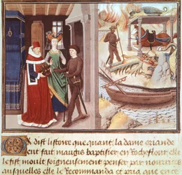 Acteur portant un costume de diable, miniature du Cycle de Renaud de Montauban, France XVe siècle