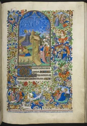 Heures de la Passion: Agonie dans le jardin, avec des scènes supplémentaires dans la bordure, du Livre d