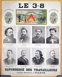 Publicité pour le savon marque 3x8, fin du XIXe siècle