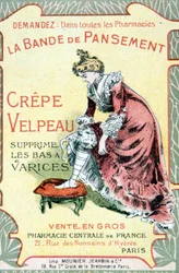 Carte publicitaire de « Le bandage Velpeau en crêpe enlève les bas varices ». Sd. XIXe siècle