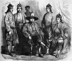 Ambassadeurs du Siam (Thaïlande) lors de leur visite à Paris en 1858. Gravure dans « Le Monde Illustré » n°49 du 20 mars 1858.