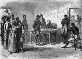 Guerre de Sécession (1861-1865) : volontaires noirs entrant dans l