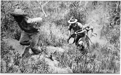 Soldats américains poursuivant un révolutionnaire, illustration du Monde Illustré publiée le 13 juin 1914