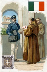 Facteur italien livrant du courrier, fin du XIXe siècle