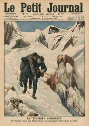 Un tour héroïque, un facteur alpin sauvant un voyageur coincé dans la neige, illustration de couverture de 