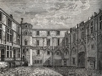 Ancien hôtel de la Tromoille, rue des Bourdonnais, Paris (1er arr) Gravure dans « Histoire physique, civile et morale de Paris : depuis les premiers temps historiques à nos jours » par Jacques Antoine Dulaure