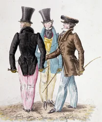 Anglomaniens, hommes en costume - lithographie