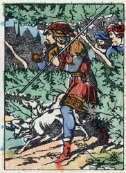 Illustration anonyme pour « La Belle au bois dormant », conte de Charles Perrault (1628-1703), écrivain français. Gravure sur bois d