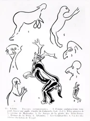 Figures anthropoïdes dans des grottes préhistoriques, de Les Artistes Préhistoriques par Morin-Jean, 1933