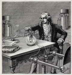 Antoine Laurent de Lavoisier (1743-1794) menant une expérience - dans « Physique populaire » par Émile Desbeaux