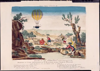 Apparition du ballon à air chaud de Jean Pierre Blanchard (1753-1809) entre Calais et Boulogne, 1785