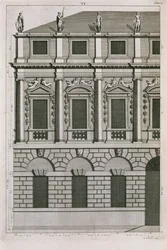 Conception architecturale démontrant les proportions palladiennes, gravée par Bernard Picart, c.1716
