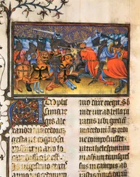 Combattant armé, miniature tirée du manuscrit de Francesco Petrarca, De Viris Illustribus