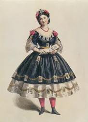 Robe de bal décorée de cartes de visite photographiques, vers 1860