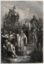 Baptême du chef saxon païen Widukind sous la pression de l