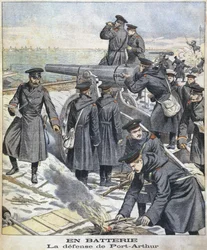 Batterie, défense de Port Arthur, illustration du Petit Journal: Supplément Illustré, 27 mars 1904