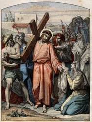 Scène biblique - Chemin de croix : Jésus essuyé par Sainte Véronique