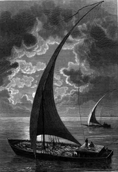 Bateau (felouque) sur le Nil, Égypte. Gravure dans « Le Journal de la jeunesse »