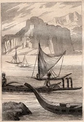Canoës des îles Marquises - illustration tirée de «Les Grands Marins du XVIIIe siècle»