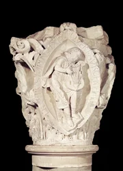 Chapiteau représentant la troisième clé du plain-chant avec un joueur de luth, c.1095