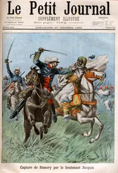 Capture de Samory Touré (vers 1830-1900), chef soudanais et opposant à la colonisation française en Afrique, par le capitaine Gouraud et le lieutenant Jacquin.