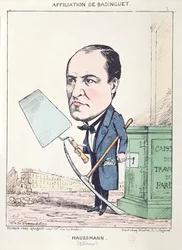 Caricature du baron Georges Eugène Haussmann (1809-91) en aide-maçon, vers 1870