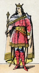 Dynastie carolingienne : Portrait de Louis V dit le Fainéant (967-987), roi des Francs de 986 à 987. Imagerie d