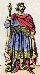 Dynastie carolingienne : Portrait de Raoul de France (ou Rodolphe, v. 890-936) roi des Francs de 923 à 936. Imagerie d