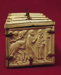 Coffret avec des scènes de littérature romantique, années 1330