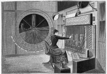 Bureau central du Théâtrophone (auditions théâtrales à domicile) à Paris en 1892.