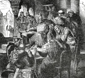 Charlemagne avec les élèves et les enseignants de son école palatine à Aix-la-Chapelle, vers 1890