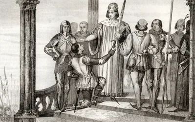 Charles V (1358-80) le Sage présente son épée à Duguesclin, de 