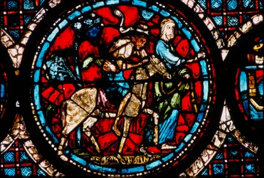Cathédrale de Chartres, vitrail représentant le vitrail circulaire du Bon Samaritain