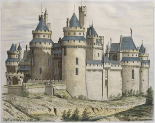Château de Pierrefonds, illustration du Moniteur des architectes, gravé par Bosredon