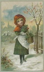 Scène de Noël avec une fille ramassant du houx