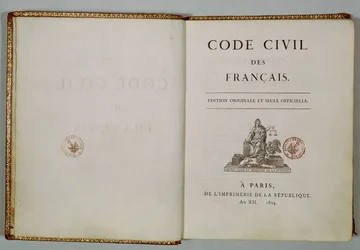 Code Civil, ouvert à la page de titre, 1804