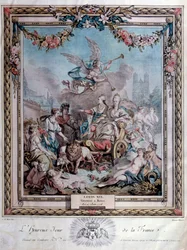 Commémoration du couronnement de Louis XVI (1754-1793) à Reims le 11/06/1775. Gravure. Paris. Bibliothèque de l