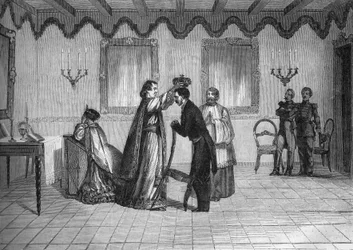 Couronnement du roi Radama II de Madagascar (1829-1863) par le prêtre catholique français Jouen