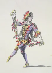 Conception de costume pour Triton, dans un ballet du XVIIe siècle, de la collection Menus Plaisirs, fac-similé par A. Guillaumot Fils (gravure en couleur)