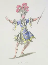 Costume pour le Magicien, dans Dardanus, un livret de Leclerc de Labruère, composé par Jean-Philippe Rameau (1683-1764) fac-similé par A. Guillaumot Fils (gravure en couleur)