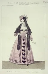 Costume pour Mademoiselle Dorus dans le rôle de Donna Elvira dans Don Giovanni, gravé par Maleuvre, imprimé par Hautecoeur-Martinet