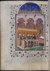 Cott Dom A XVII f.122v Frères vêtus de noir chantant dans un chœur, tiré du Psautier d