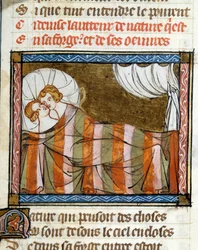 Couple au lit. Miniature tirée du Roman de la Rose de Jean de Meun