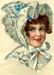 Recadrée, visage de petite fille, avec un bonnet en dentelle