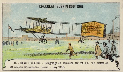 Delagrange réalisant un vol record en avion de plus de 24 kilomètres en 29 minutes et 55 secondes, Issy, France