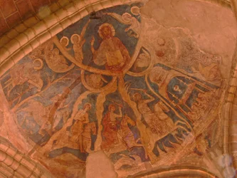 Représentant une vue intérieure avec des peintures murales