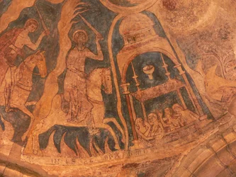 Représentant une vue intérieure avec des peintures murales